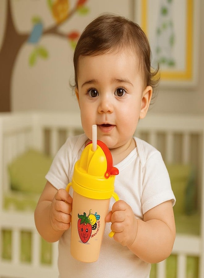 نابيا زجاجة ماء للأطفال من نابيا، مصنوعة من الفولاذ المقاوم للصدأ، سعة 360 مل، معزولة حرارياً وبارداً، بتصميم حيوان لطيف وخالٍ من مادة BPA، مزودة بماصة ومقبض جانبي (لون وردي). - Image 3